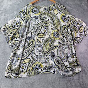 EST 1946 Womens Plus Size 22W Paisley Top Short Sleeve‎ Yellow Blue-Black Boho